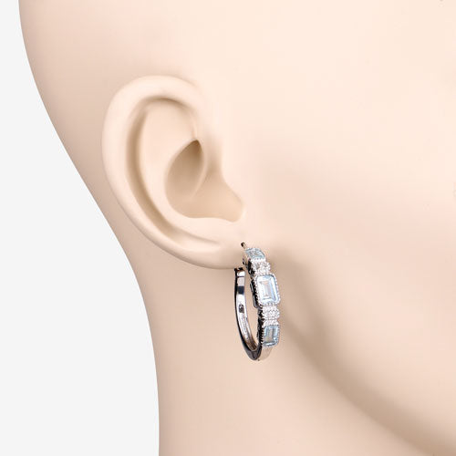 2.66 Carat Genuine Blue Topaz and White Topaz .925 Sterling Silver Earrings