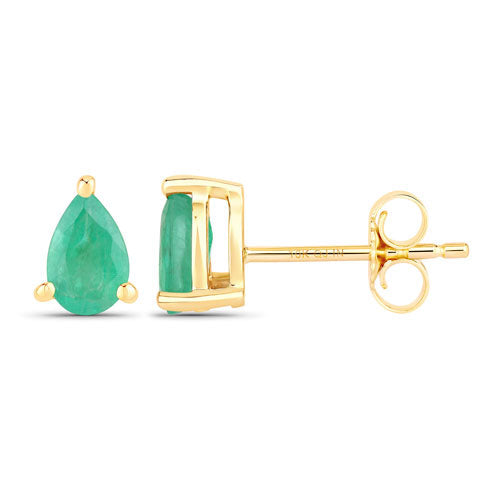 0.70 Carat Genuine Zambian Emerald 10K Yellow Gold Earrings