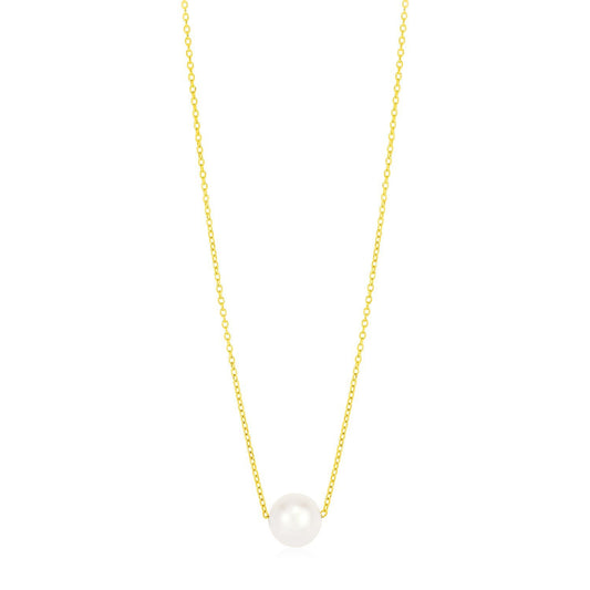14k Yellow Gold Pearl Solitaire Necklace