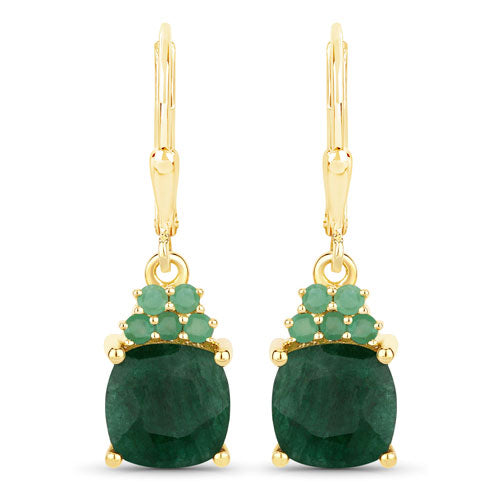4.50 Carat Dyed Emerald and Emerald .925 Sterling Silver Earrings