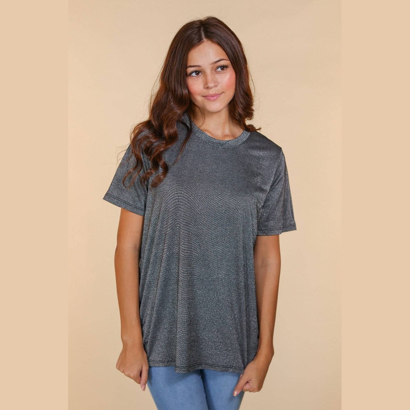 Glitter Short Sleeve  T Shirt in Black