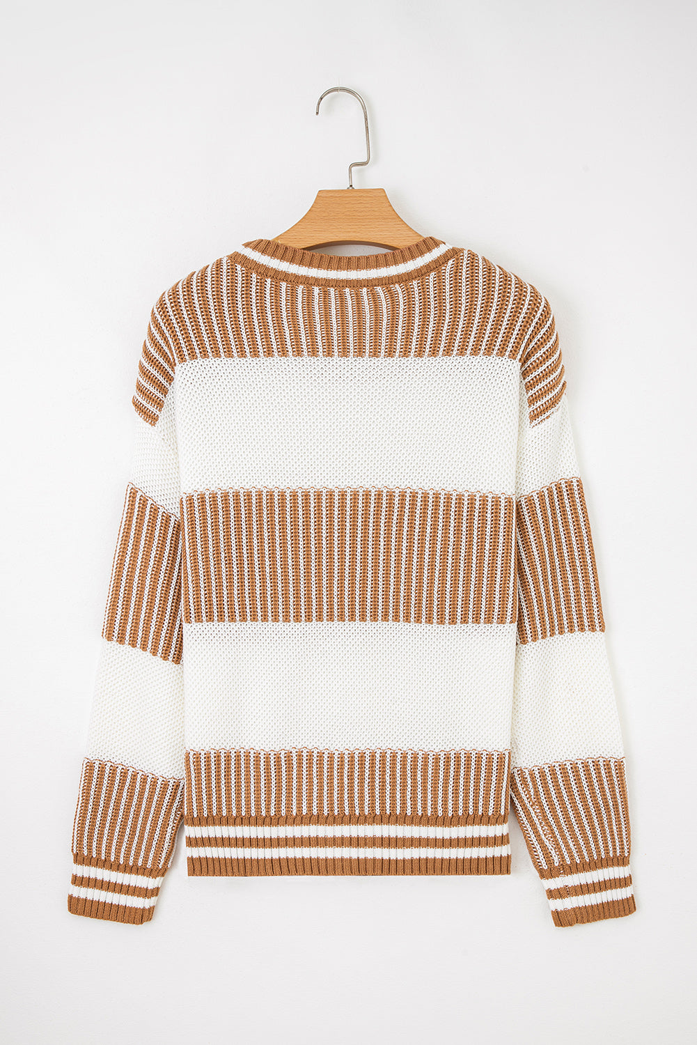 Light Blue Two Tone Striped Patchwork Drop Shoulder Sweater