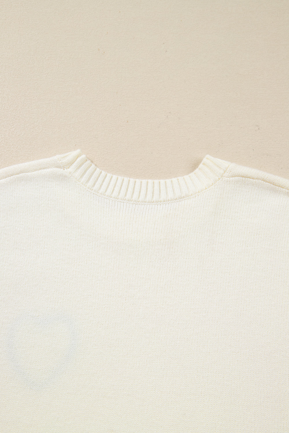 Light Pink Plaid Heart Embroidered Cuffed Drop Shoulder Crew Neck Sweater