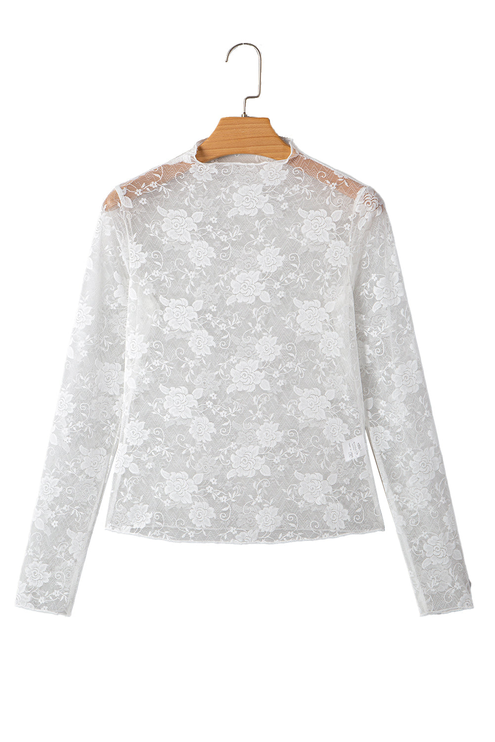 Black Mock Neck Floral Lace Mesh Long Sleeve Top