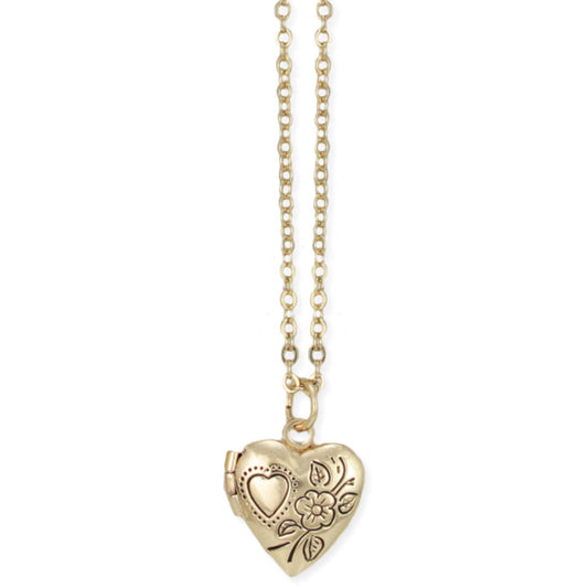 A Little Love Tiny Floral Etched Gold Heart Locket Necklace