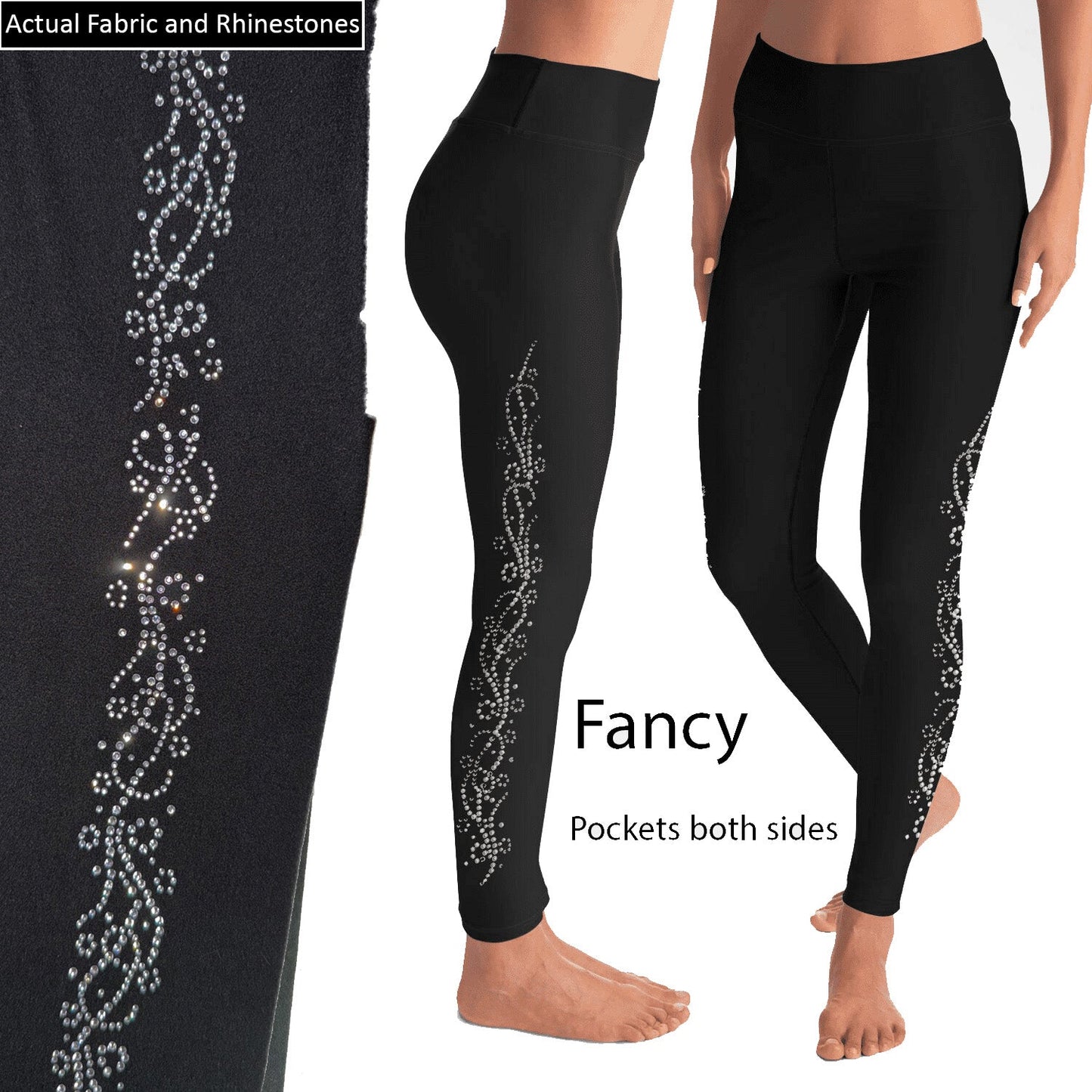 Swirl Lines Rhinestones Leggings with Pockets