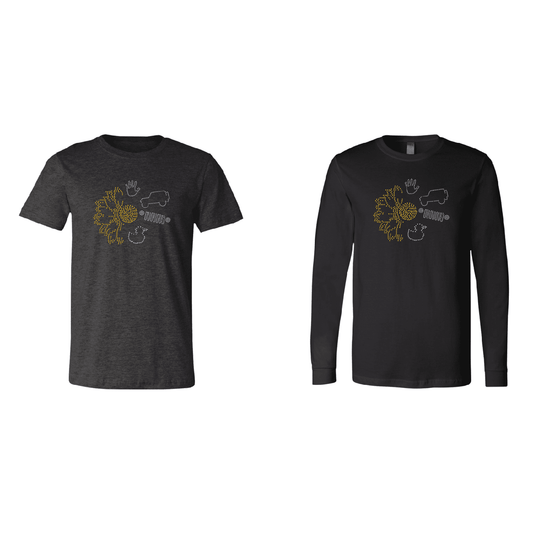 Jeeper Flower Rhinestone Tee Short or Long  Sleeve