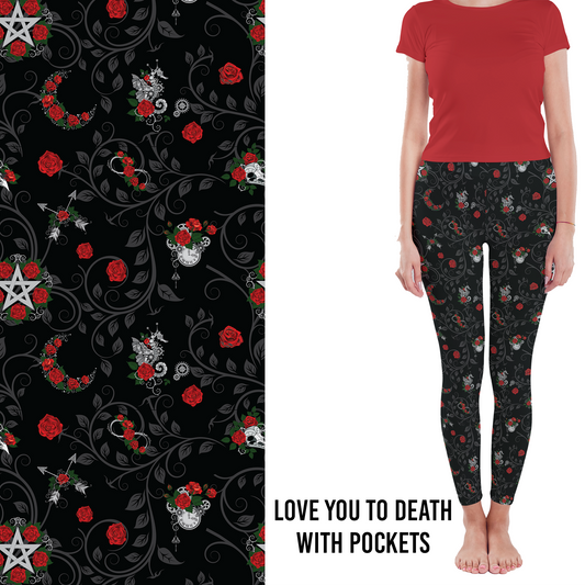 Love You to Death Gothic Rose Gothic Leggings with Pockets