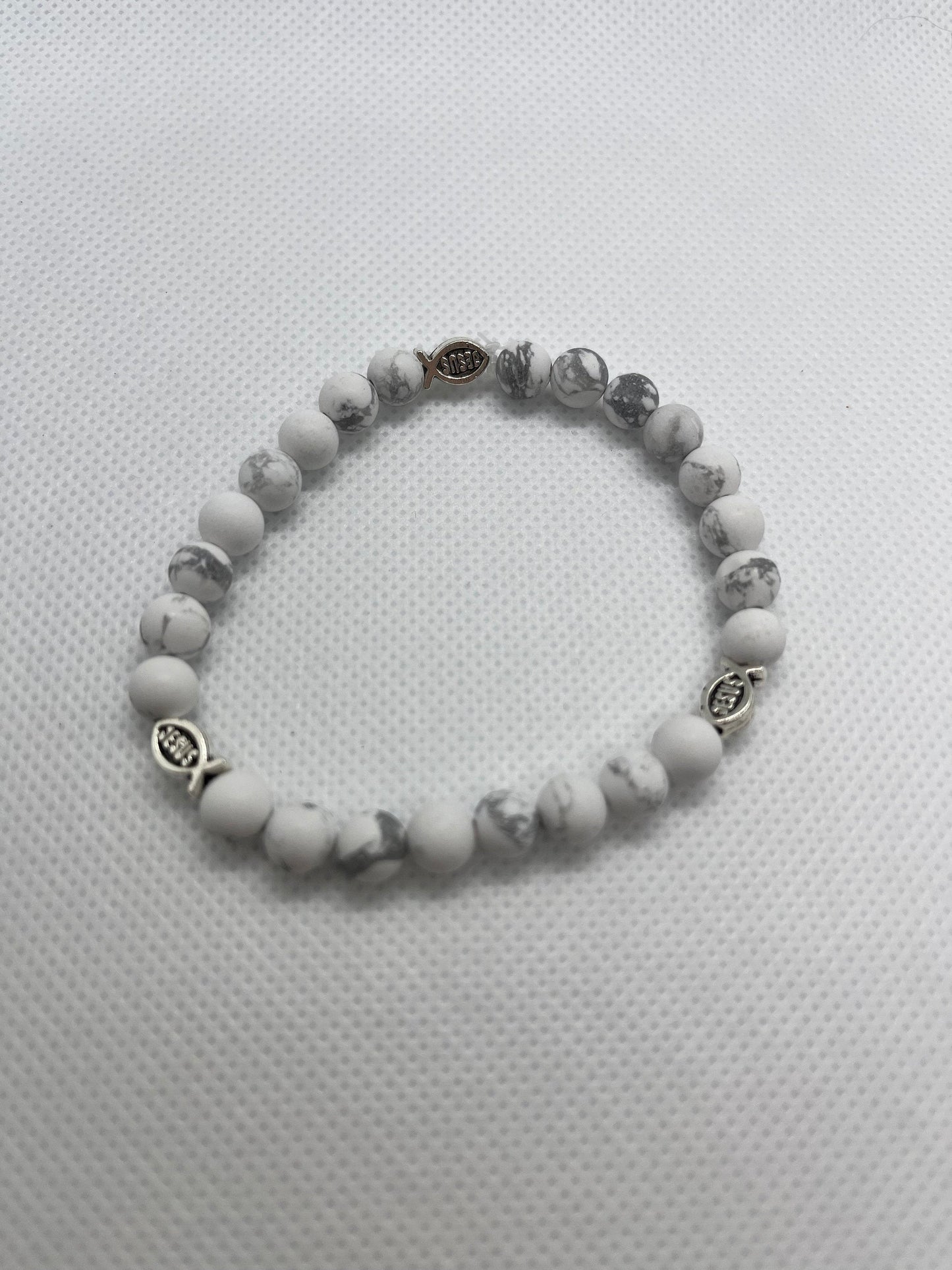 White Marble Jesus Fish Bracelet