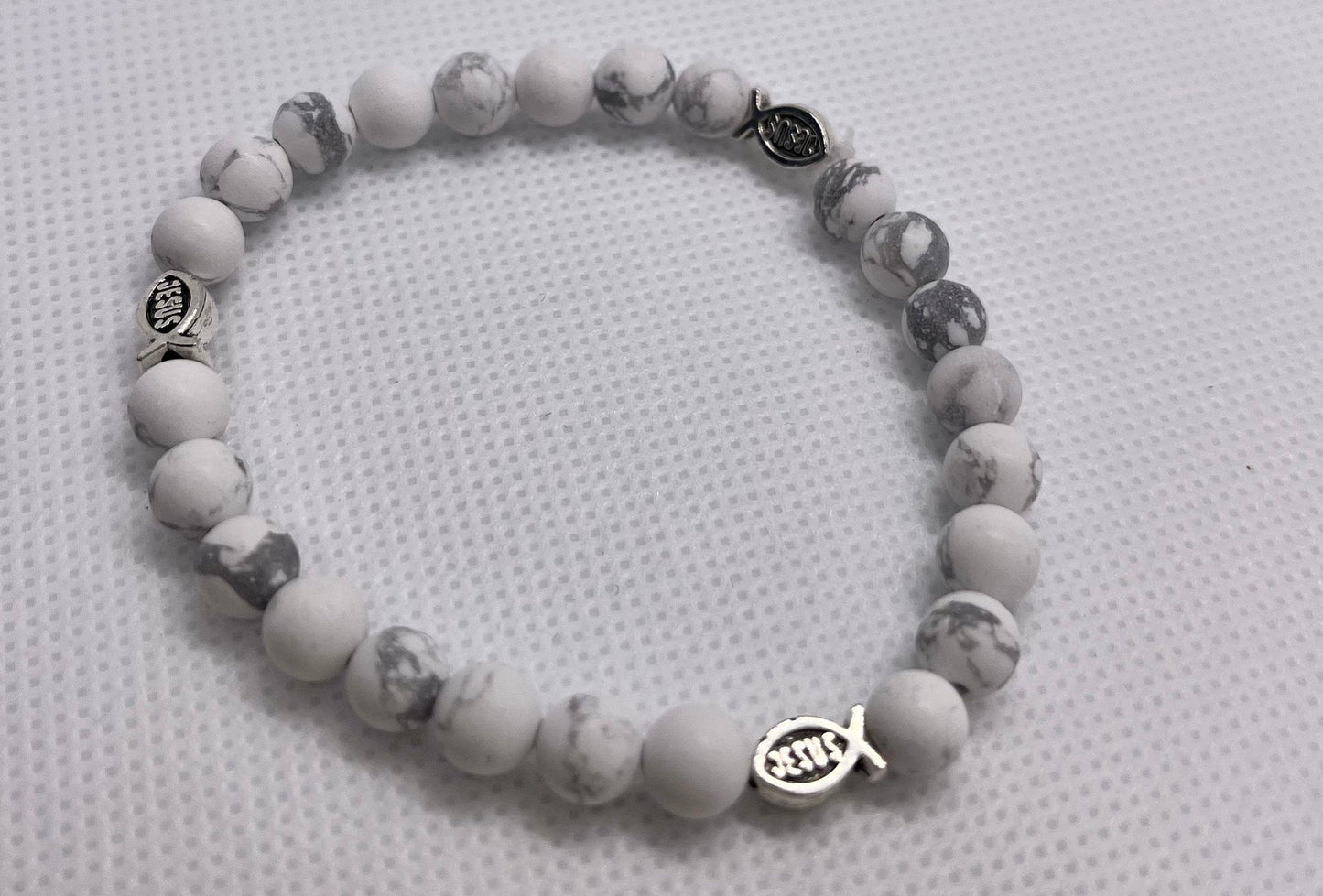 White Marble Jesus Fish Bracelet
