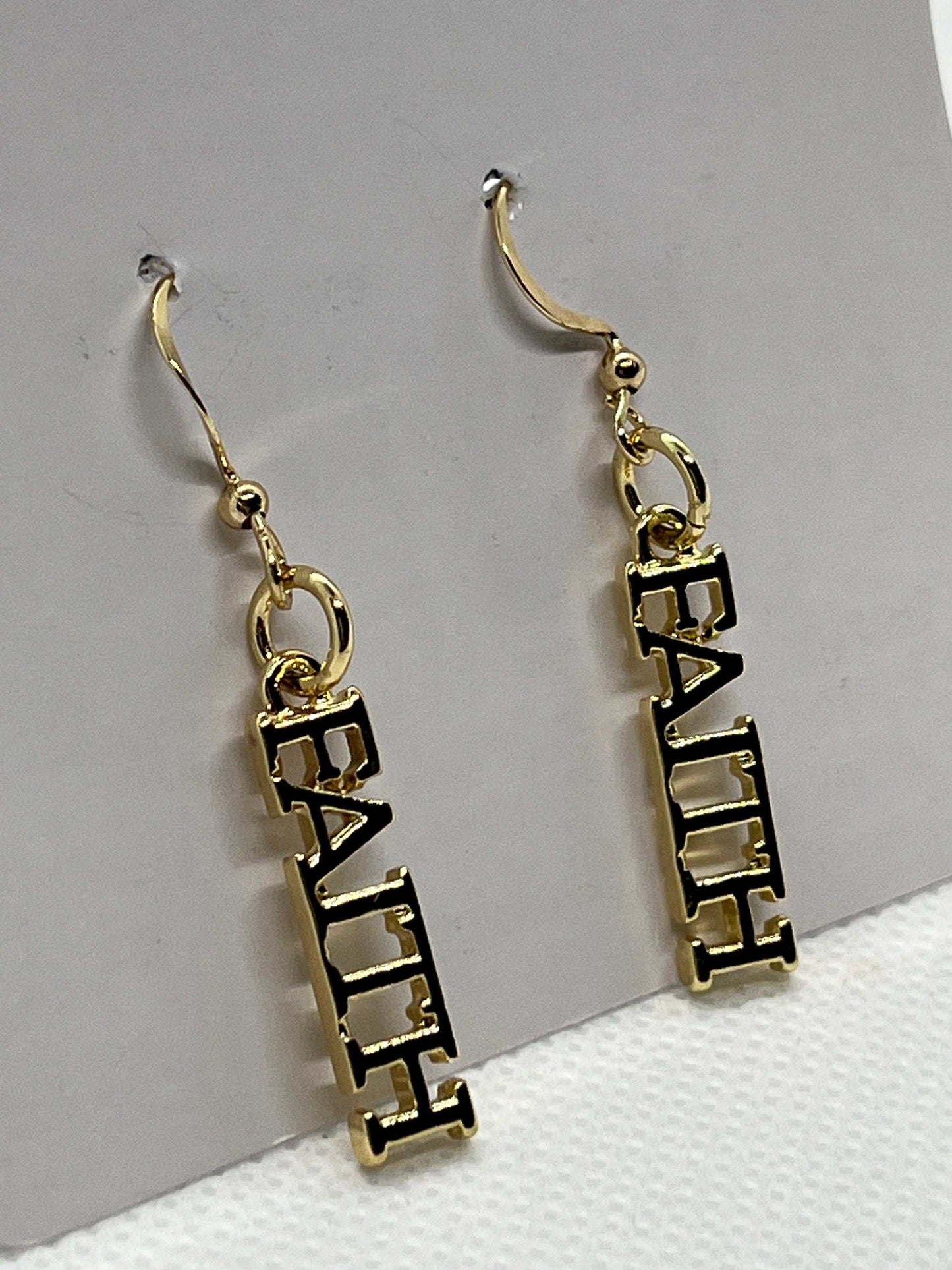 Gold Earrings Faith Dangle 14K Christian Jewelry