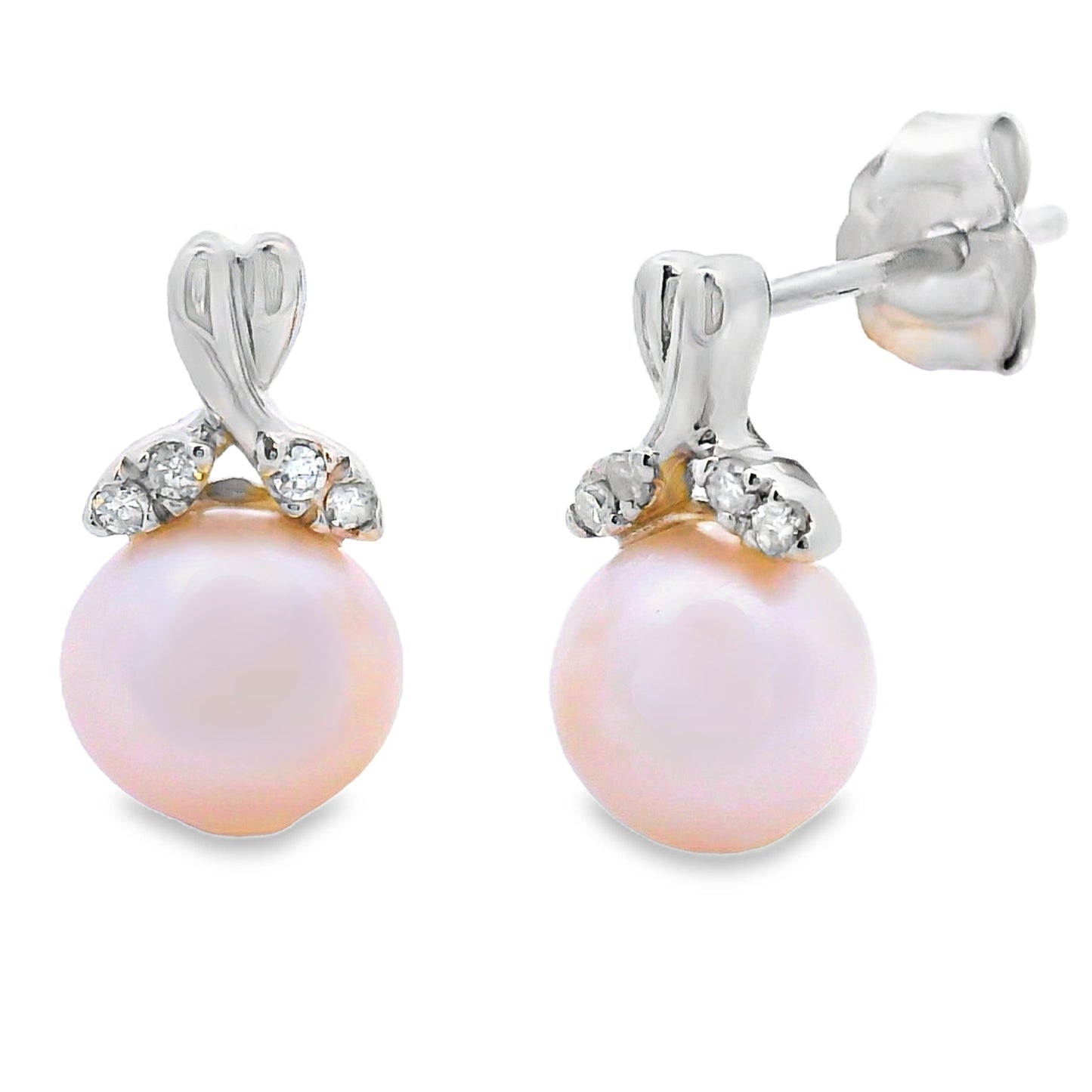 Natural .05ct FW Pearl Diamond Earrings 10KT White Gold