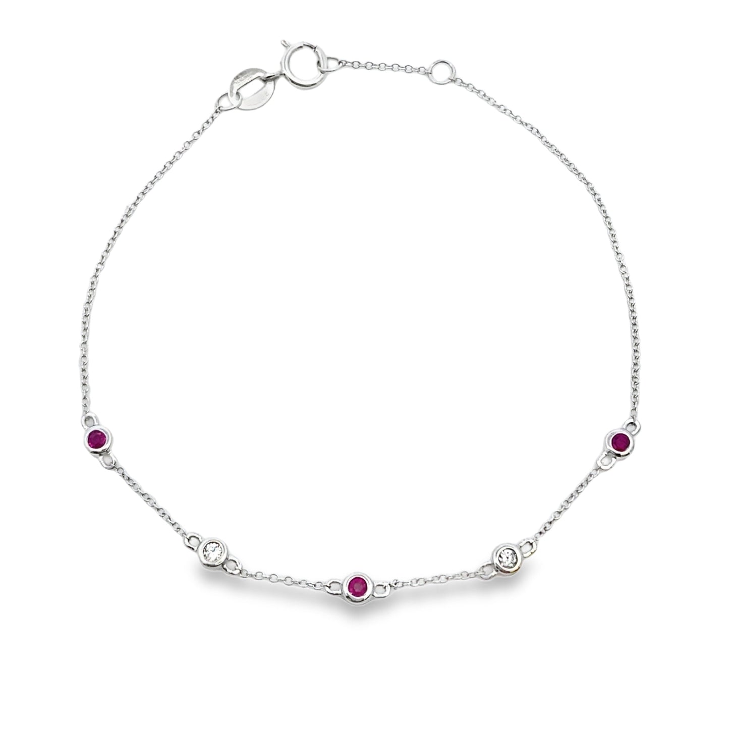 Natural .17ct Ruby Diamond Bracelet 14KT White Gold