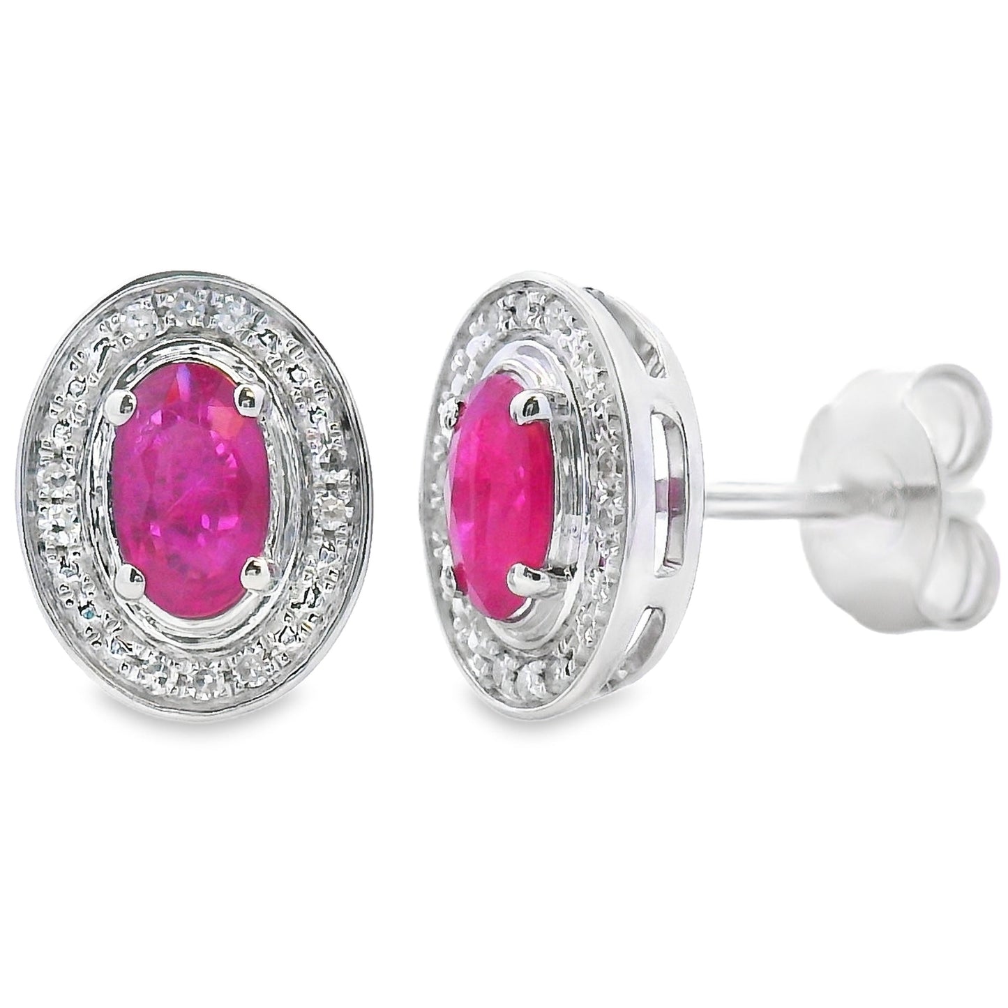 Natural .73ct Ruby Diamond Earrings 10KT White Gold