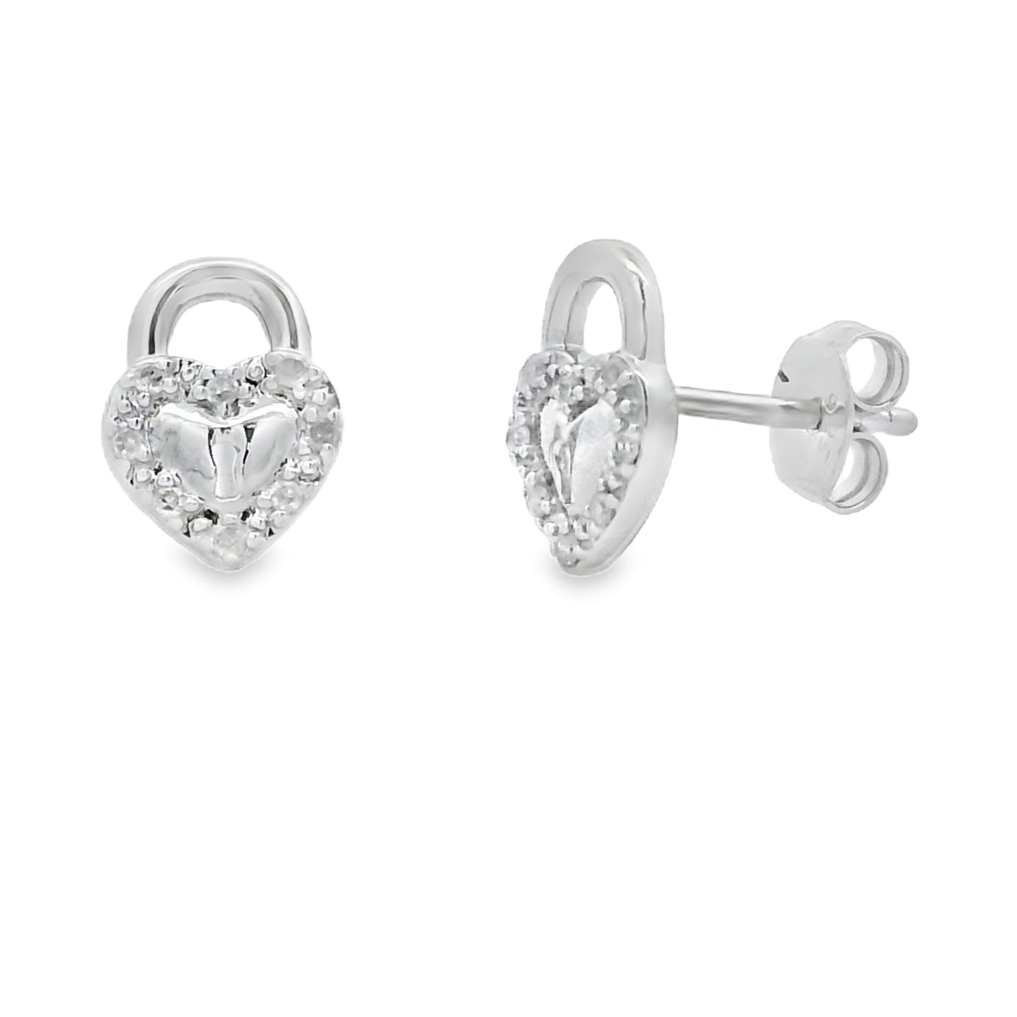 Genuine .06ct Diamond Heart Earrings Sterling Silver