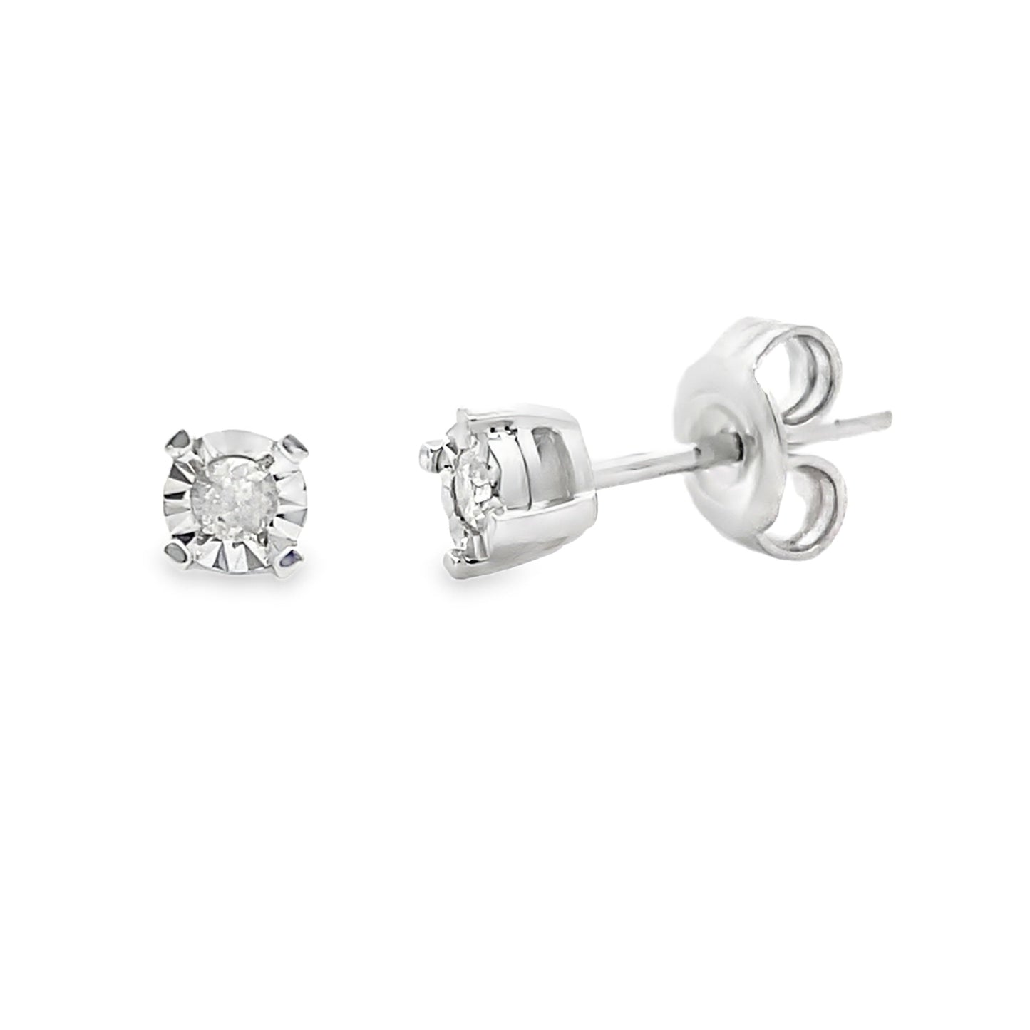 Natural .10ct Diamond Stud Earrings Sterling Silver