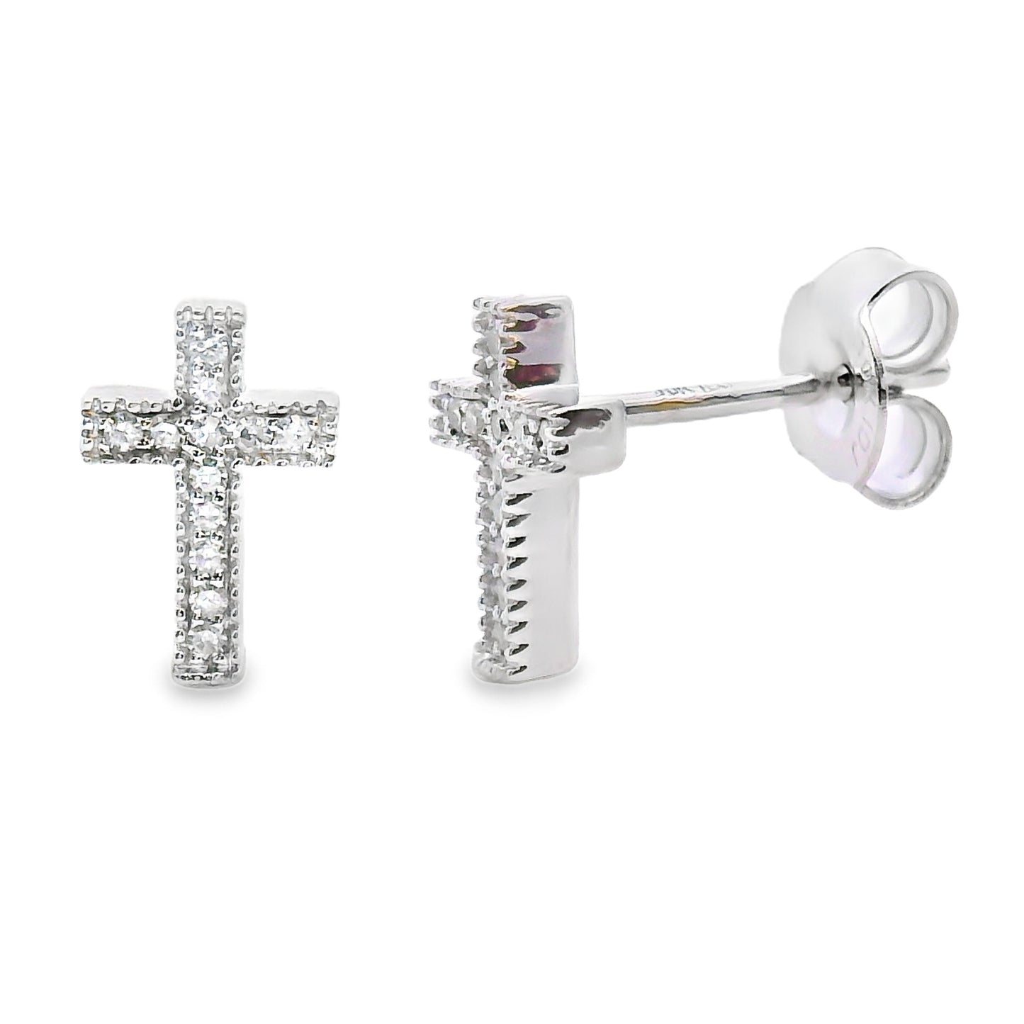 Genuine .09ct Diamond Cross Earrings 10KT White Gold