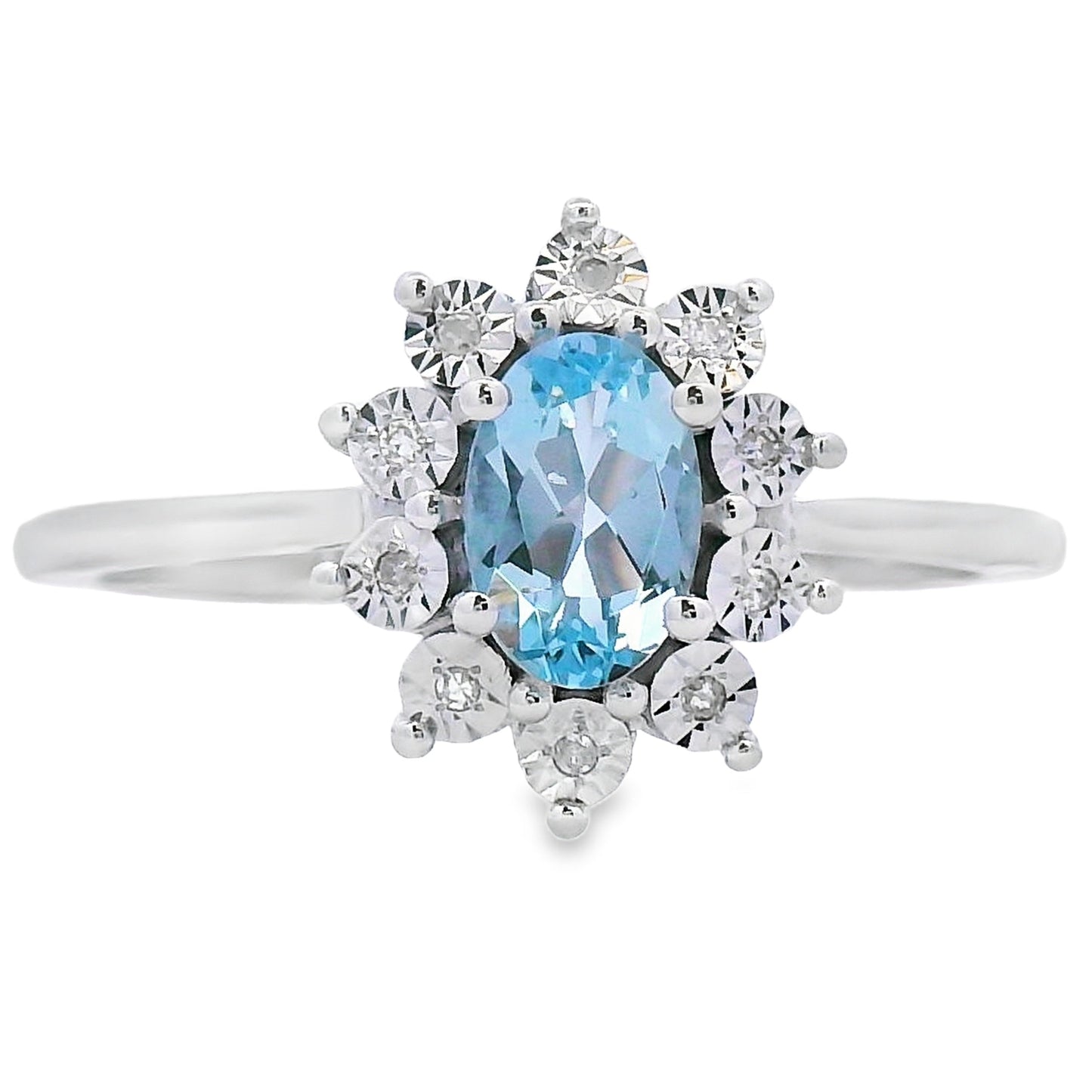 Genuine .43ct Aquamarine Diamond Ring 10KT White Gold