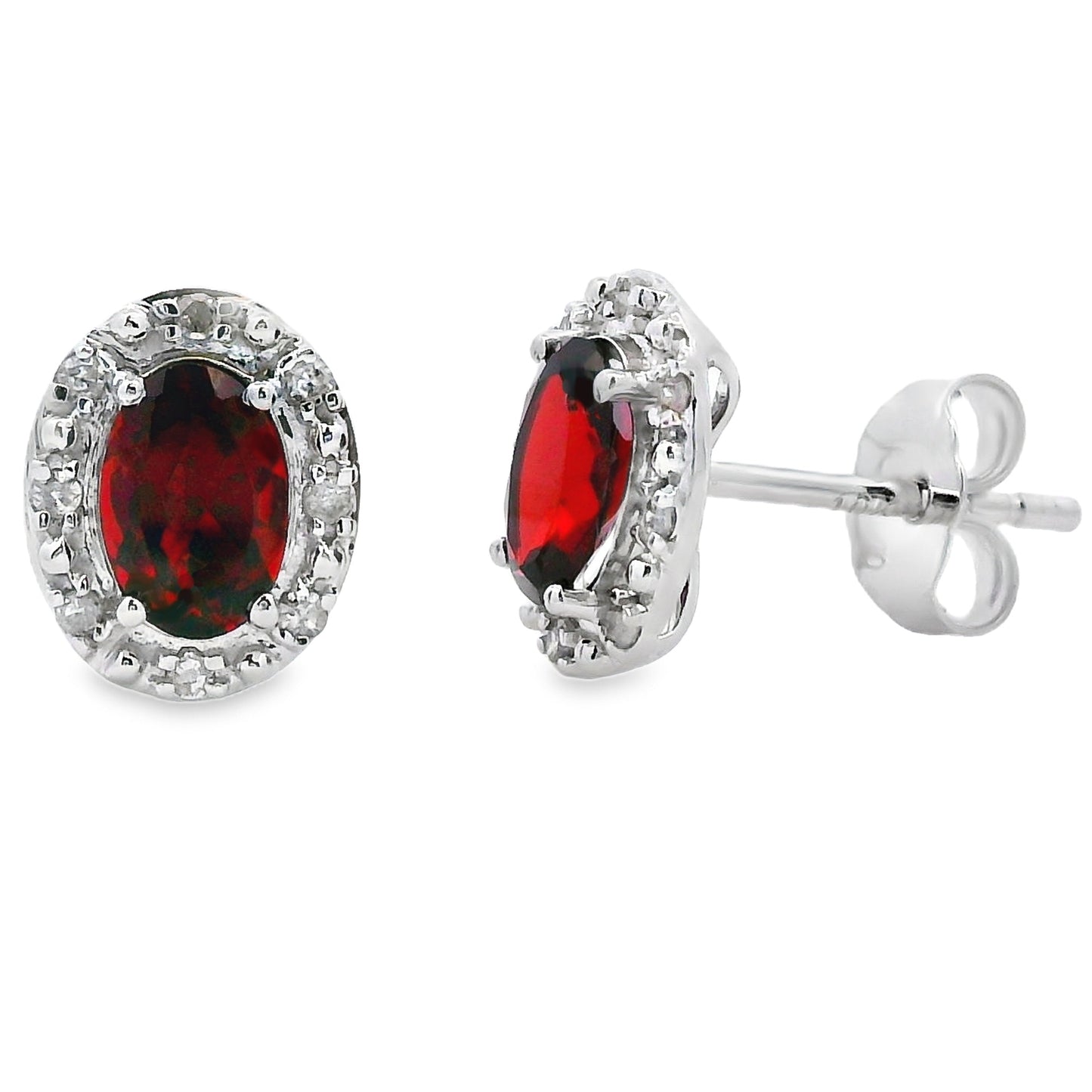 Genuine 1.18ct Garnet Diamond Earrings 10KT White Gold