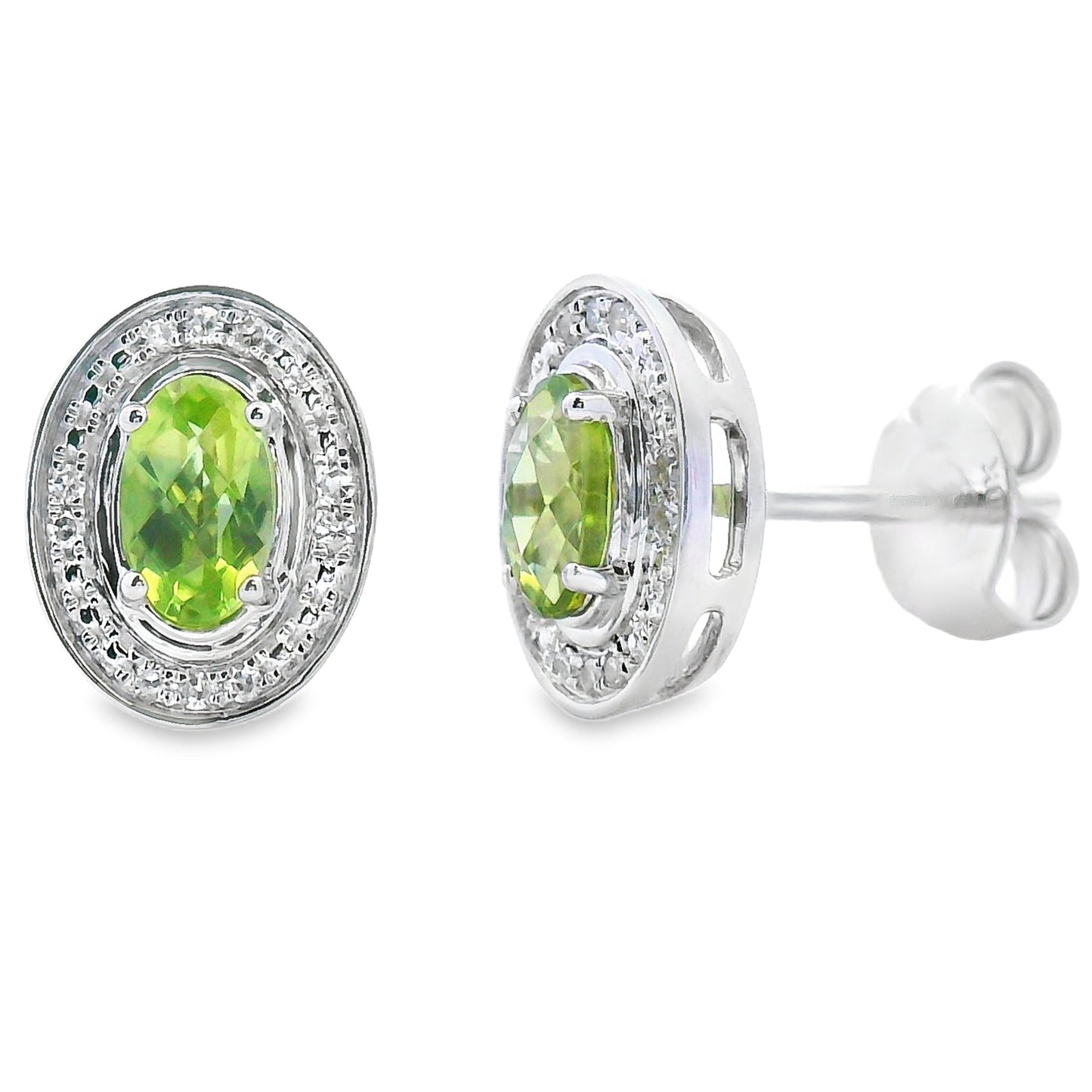 Natural .50ct Peridot Diamond Earrings 10KT White Gold