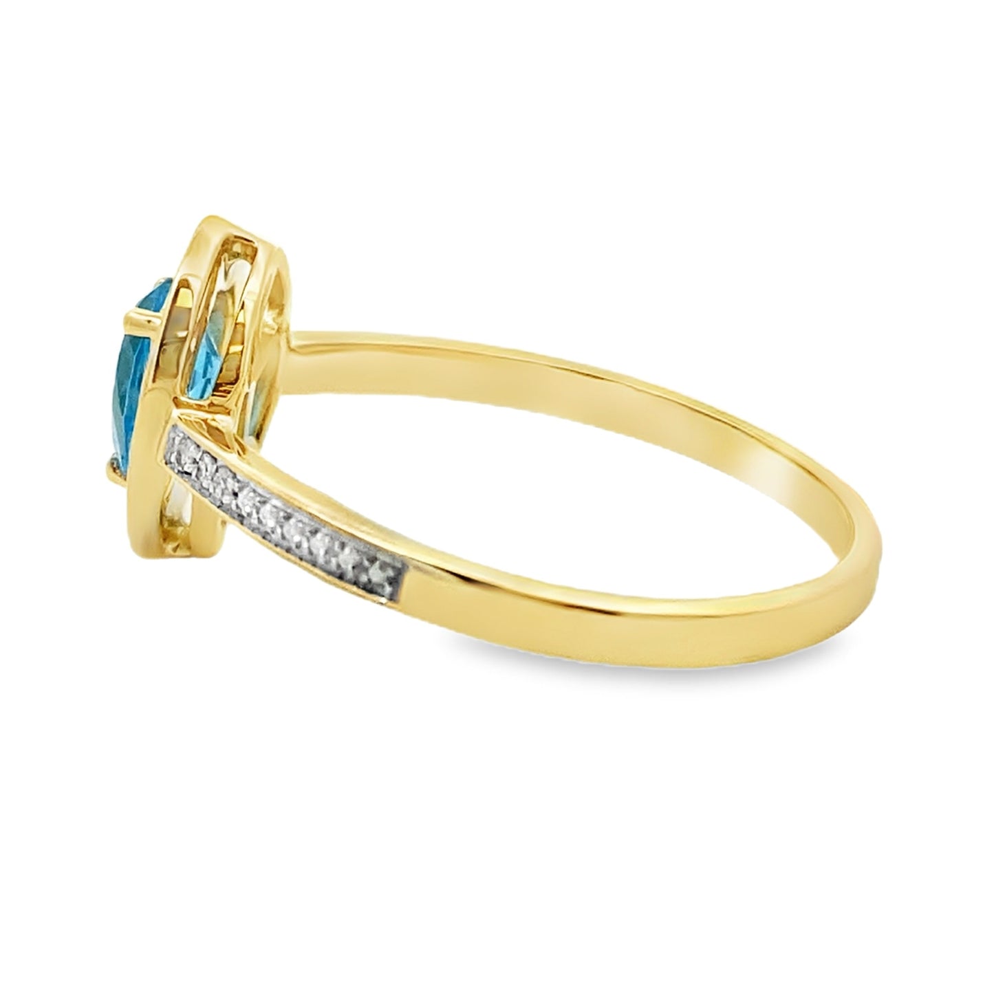 Genuine .54ct Blue Topaz Diamond Ring 10KT Yellow Gold