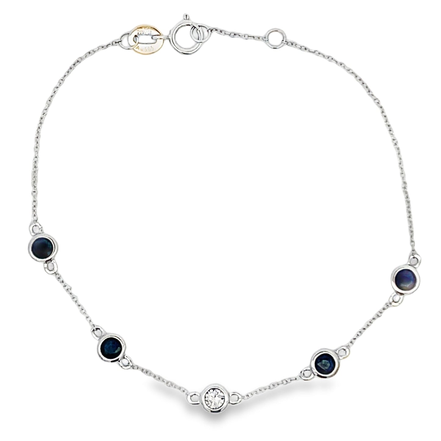 Natural .67ct Sapphire Diamond Bracelet 14KT White Gold