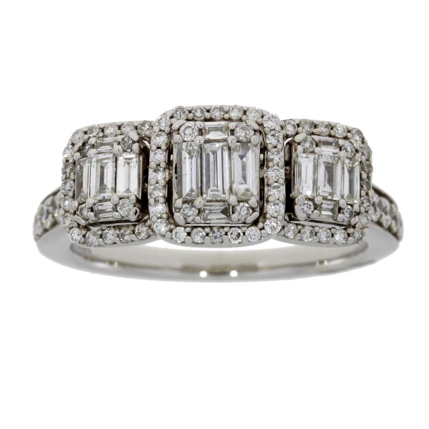 Natural 1.00ct Diamond 3 Stone Ring 14KT White Gold