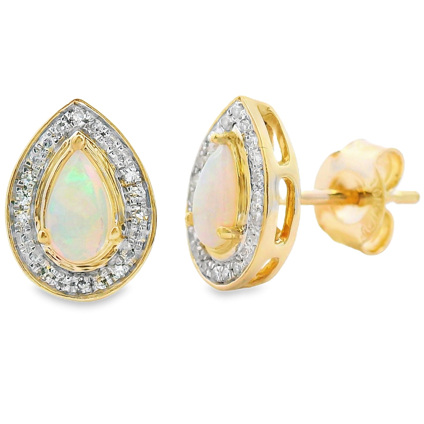 Natural .26ct Opal Diamond Earrings 10KT Yellow Gold