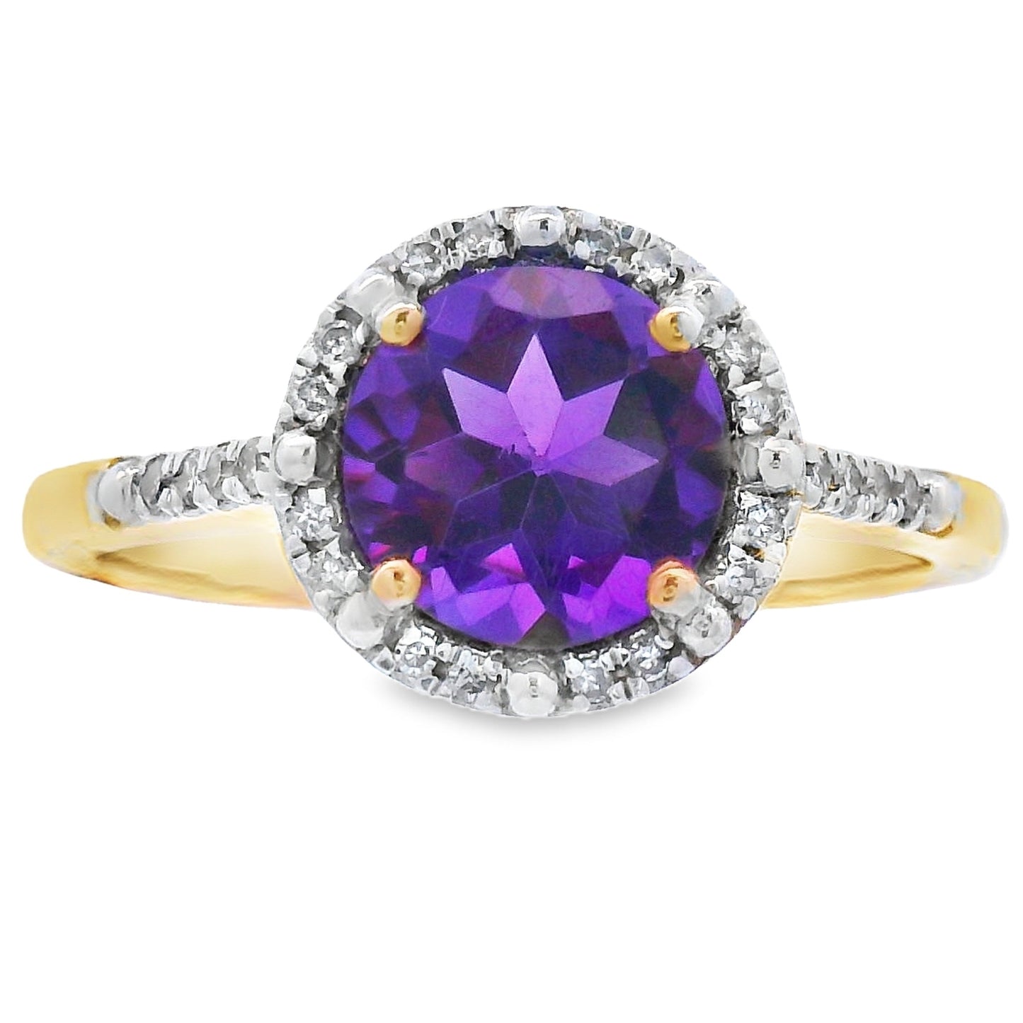 Genuine 1.35ct Amethyst Diamond Ring 10KT Yellow Gold