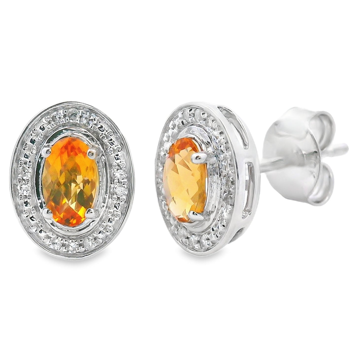 Natural .57ct Citrine Diamond Earrings 10KT White Gold