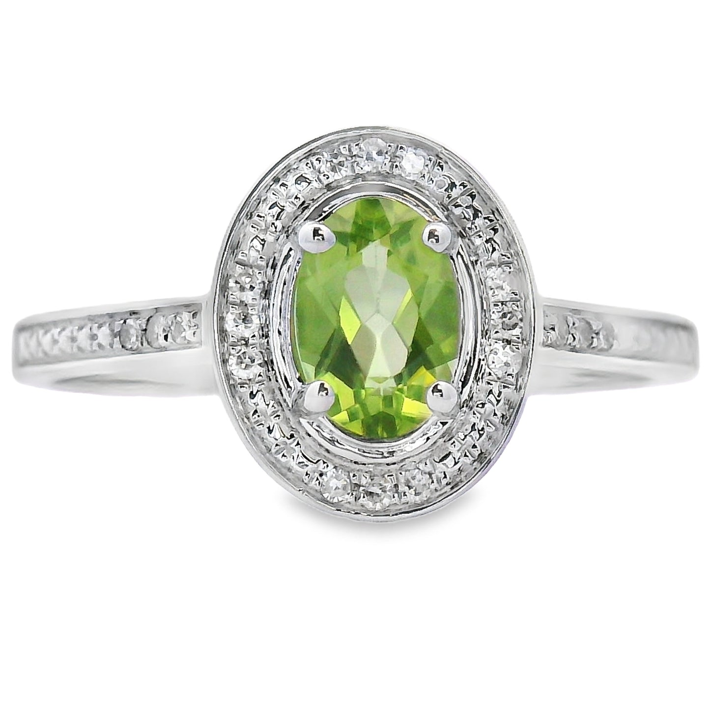 Natural .54ct Peridot Diamond Ring 10KT White Gold