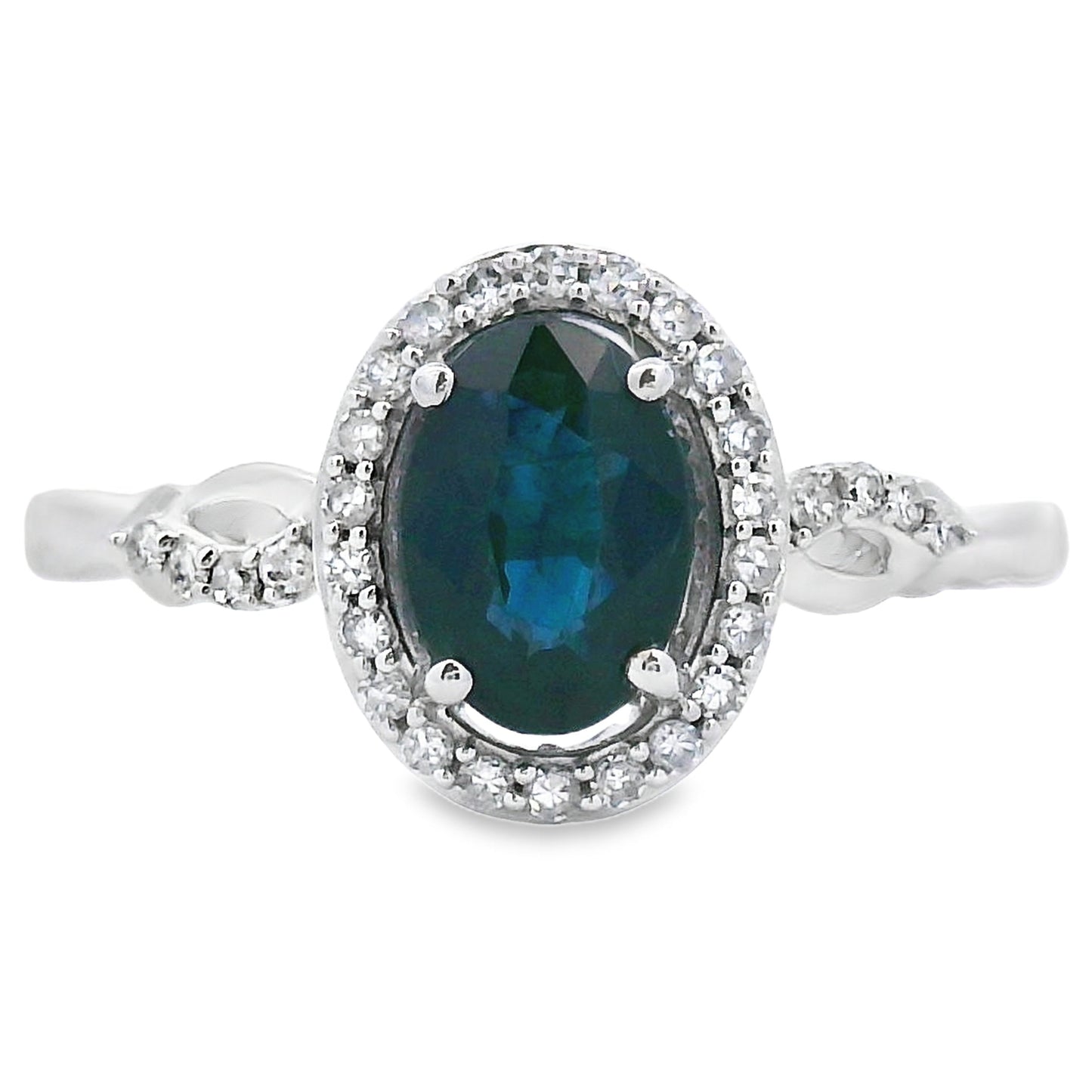 Natural 1.07ct Sapphire Diamond Ring 10KT White Gold