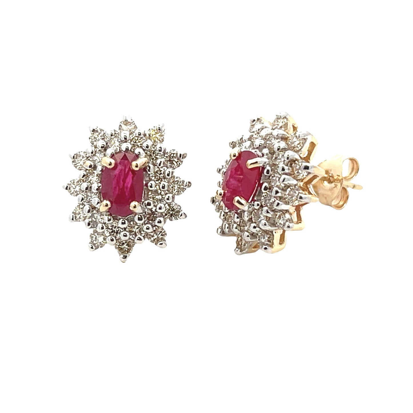 Natural 2.30ct Ruby Diamond Earrings 14KT Yellow Gold