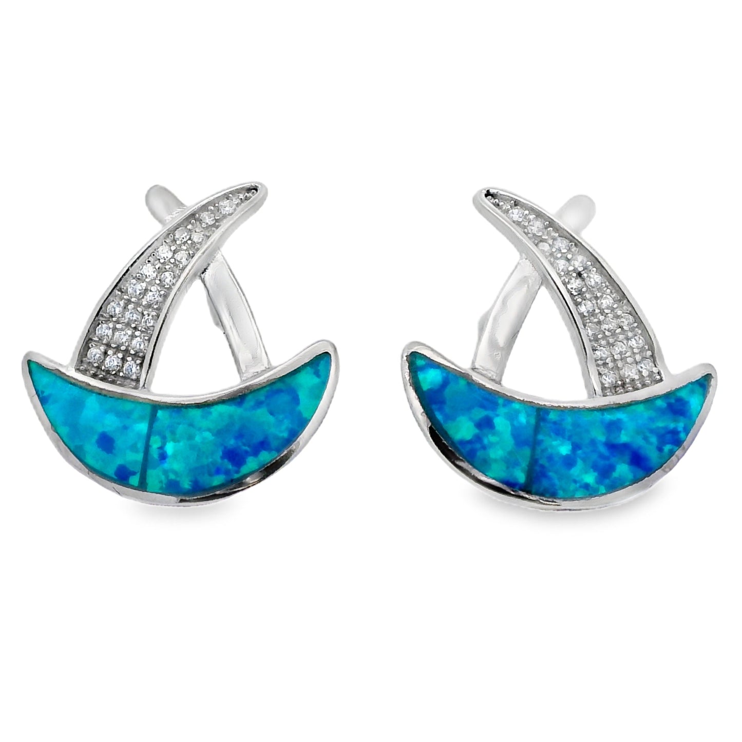 Natural Created Opal Dangle Earrings Sterling Silver
