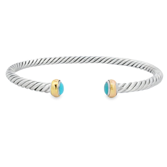 Turquoise Bangle Bracelet Sterling Silver 18KT Gold