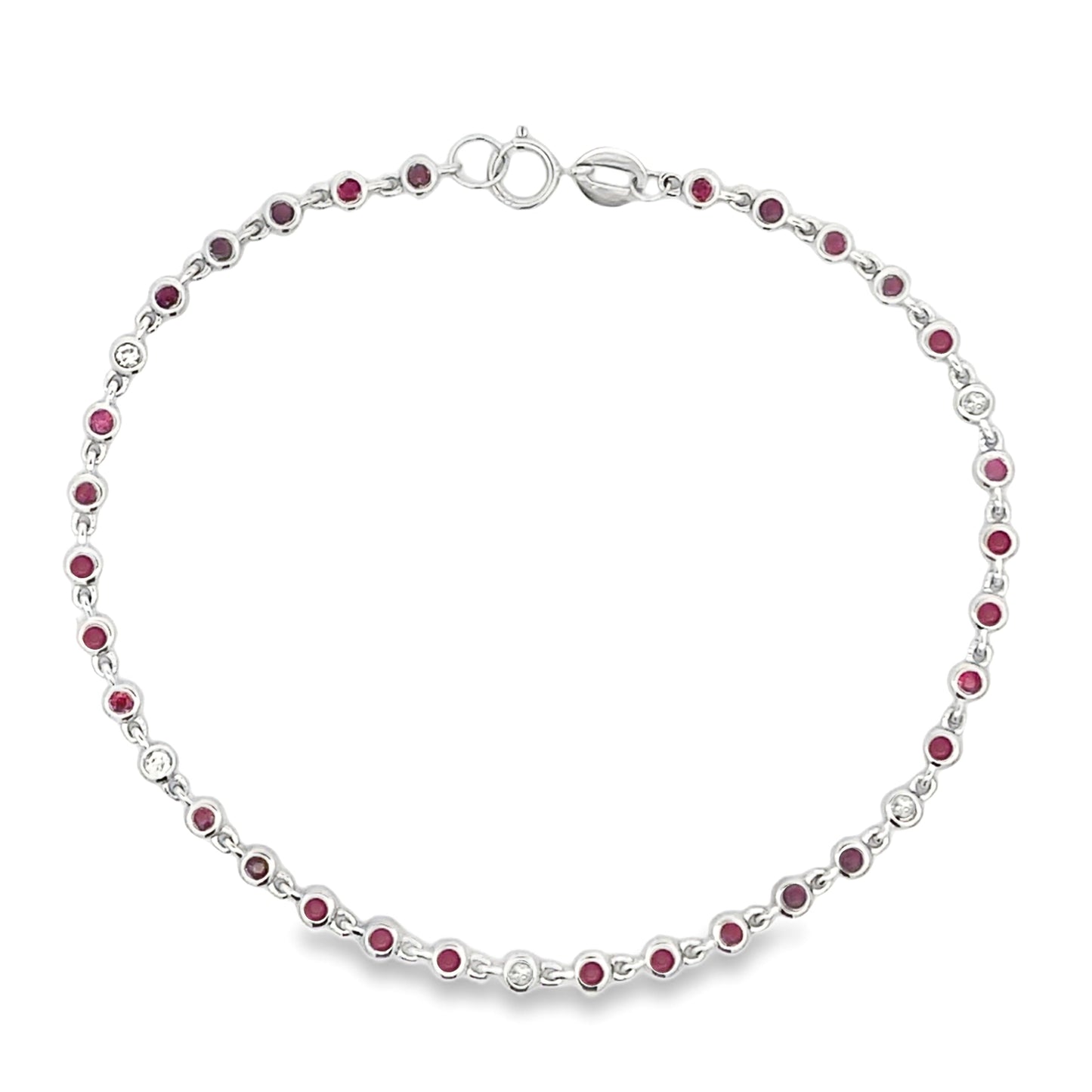 Genuine .89ct Ruby Diamond Bracelet 14KT White Gold