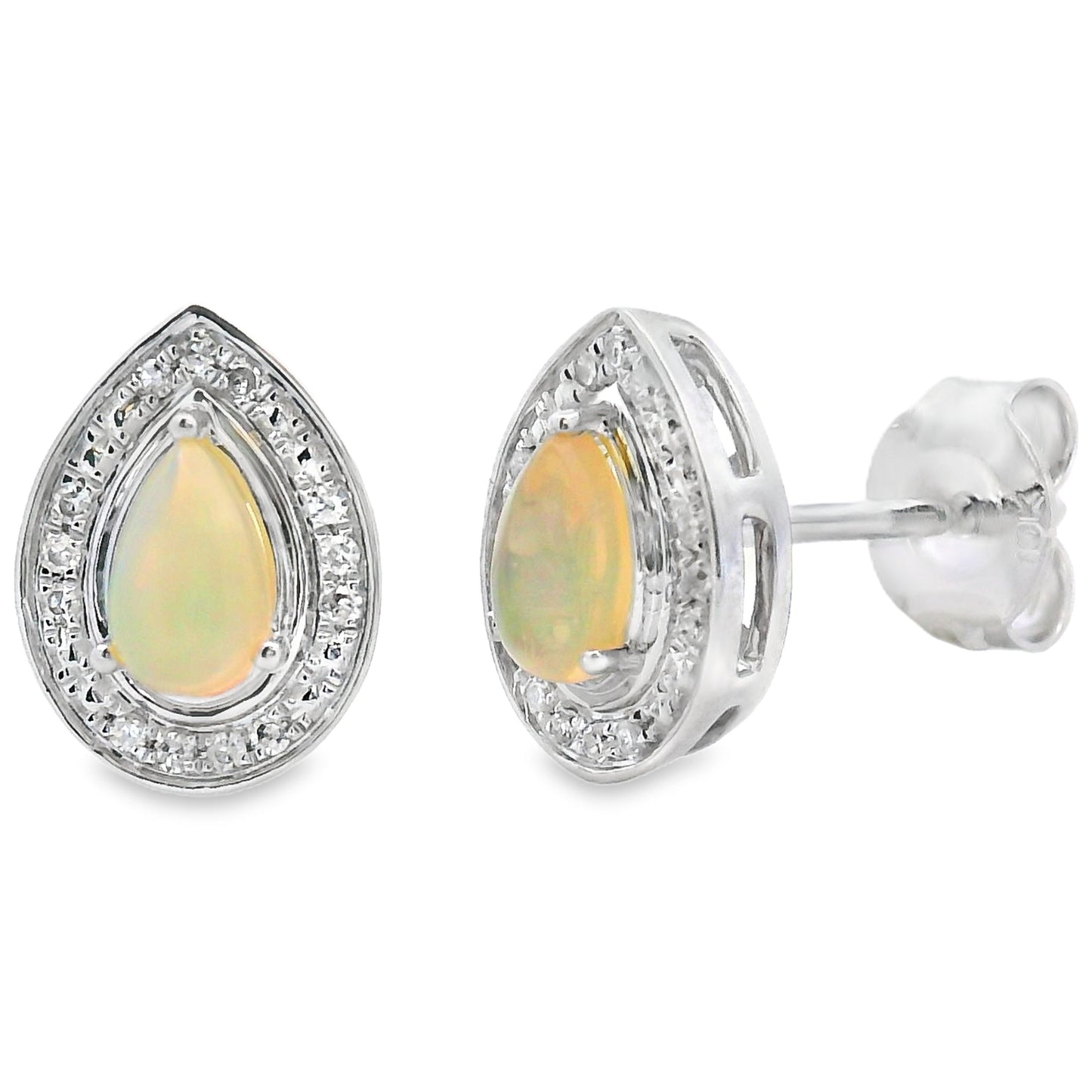 Genuine .26ct Opal Diamond Earrings 10KT White Gold
