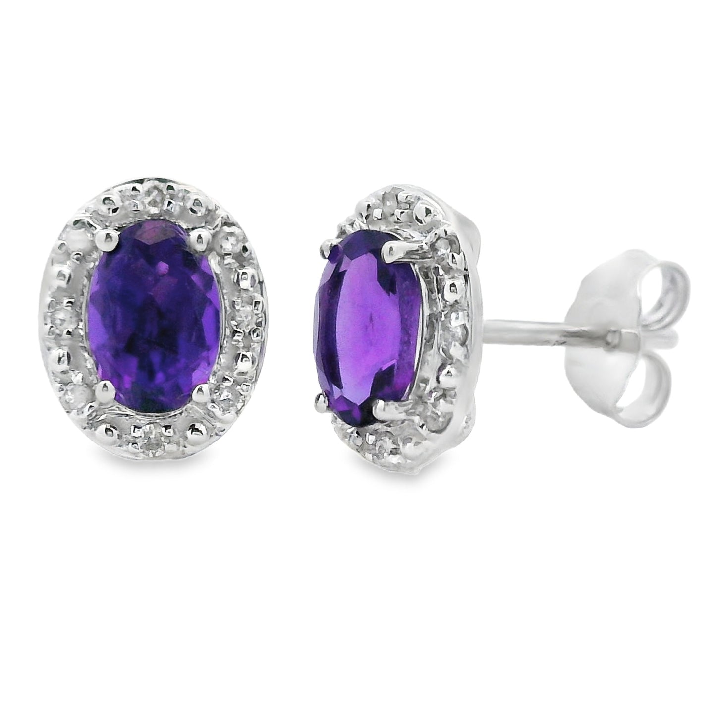 Genuine .99ct Amethyst Diamond Earrings 10KT White Gold