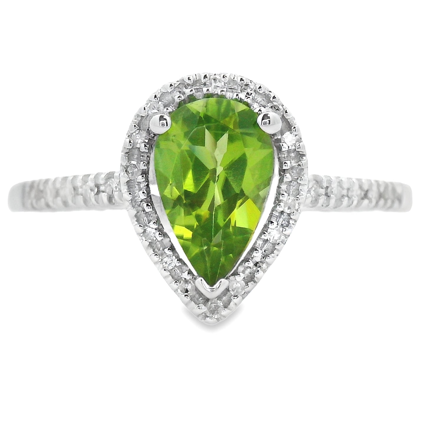 Genuine 1.10ct Peridot Diamond Ring 14KT White Gold
