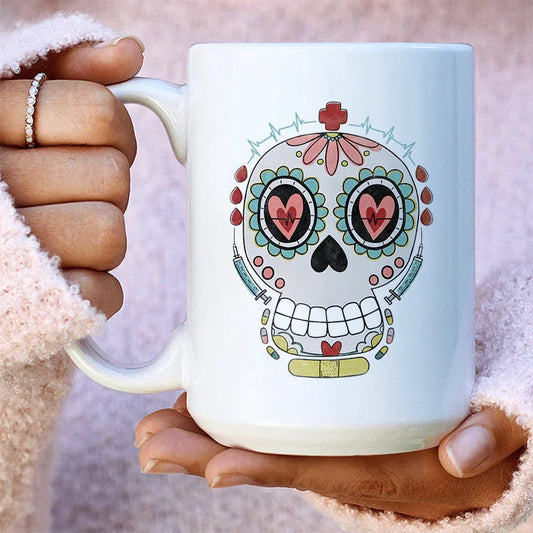 Nurse Sugar Skull Ceramic Mug 15 oz