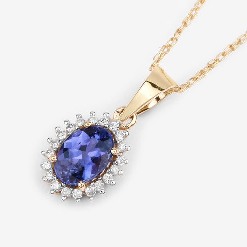 0.86 Carat Genuine Tanzanite and White Diamond 14K Yellow Gold Pendant