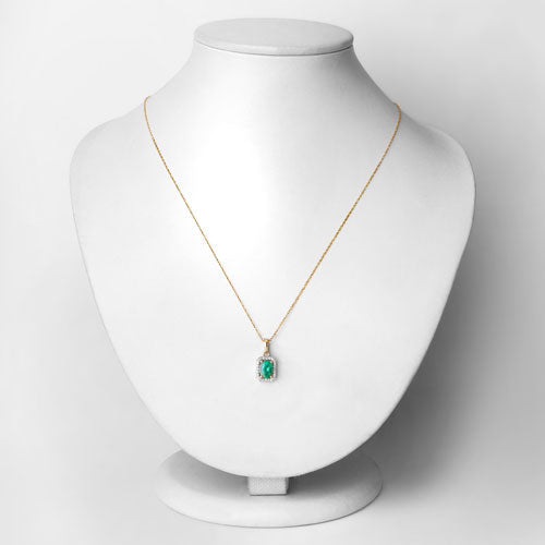 0.83 Carat Genuine Zambian Emerald and White Diamond 10K Yellow Gold Pendant