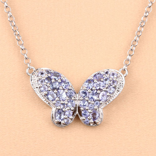 3.31 Carat Genuine Tanzanite and White Zircon .925 Sterling Silver Pendant