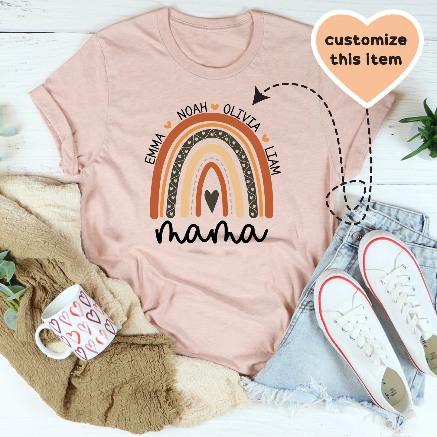 Personalized Mama Boho Rainbow Tee