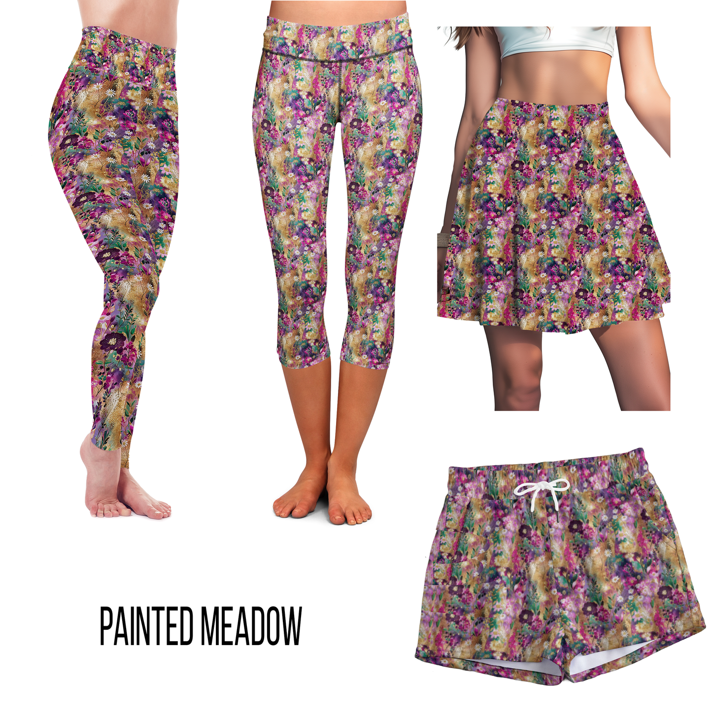 Painted Meadow Leggings Full Length, Capri , Jogger Shorts,  or Skort Pockets - Pre Order