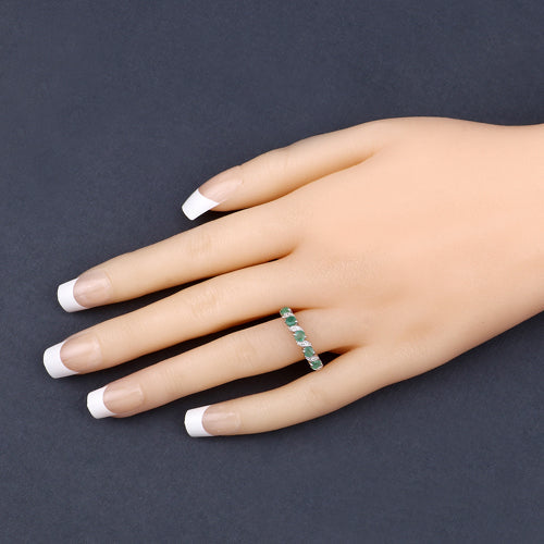 0.54 Carat Genuine Emerald and White Topaz .925 Sterling Silver Ring