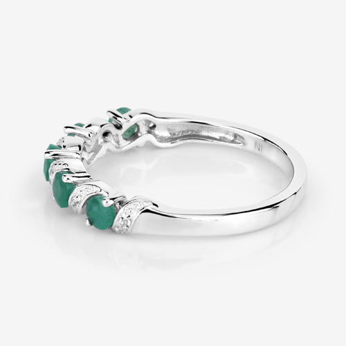 0.54 Carat Genuine Emerald and White Topaz .925 Sterling Silver Ring