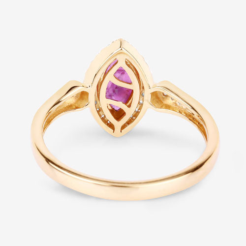 0.96 Carat Genuine Ruby and White Diamond 14K Yellow Gold Ring