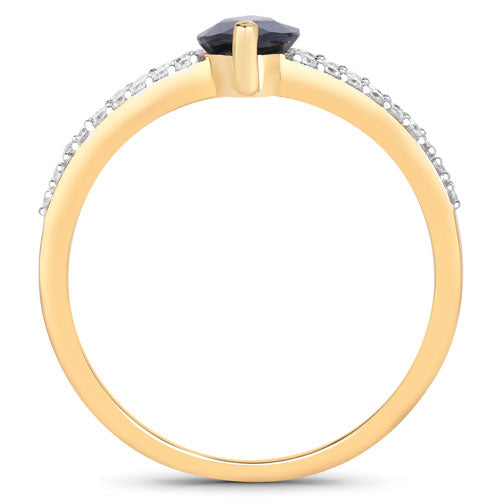 1.50 Carat Genuine Blue Sapphire and White Diamond 14K Yellow Gold Ring