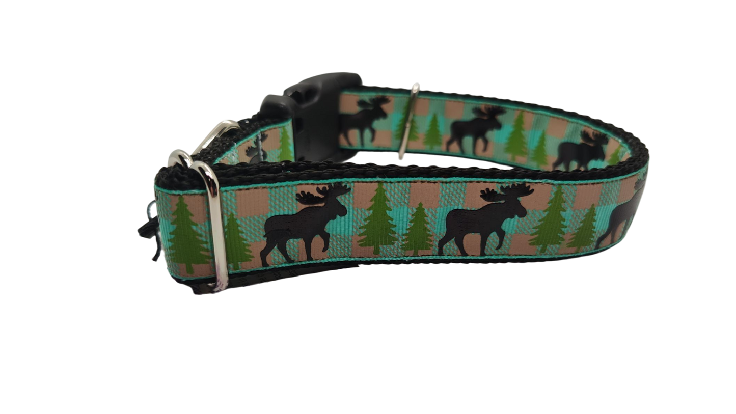 Teal Moose Nylon Dog Collar